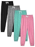 Cvaoo 4 Pack Girls Sweatpants Jogger Lightweight Dry-Fit Active Athletic Kids Joggers with Pockets & Drawstring