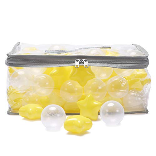 N+A Ball Pit Balls with Stars - Macaron Balls for Filling Ball Pit, Play Tent Playpen Baby Playhouse, 100 Balls, Color Yellow and Transparent