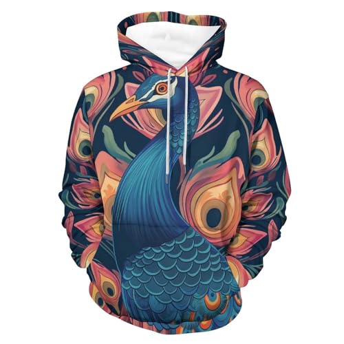Sweat à capuche paon de dessin animé en taille S pour homme et femme