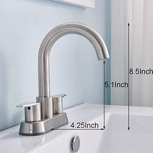 Comllen 4 Inch Brushed Nickel 2-Handle Bathroom Faucet, Modern Camper Two Handle Centerset Vanity Faucet Bathroom Sink Faucet 3 Hole For Bathroom Sink Lavatory Rv Faucets #TOP5