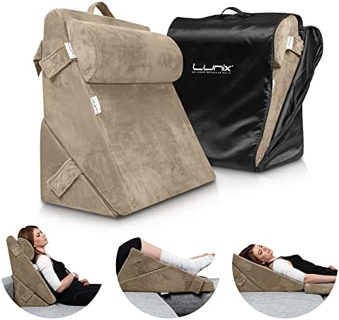 Lunix LX6 3pcs Orthopedic Bed Wedge Pillow Set, Post Surgery Memory Foam for Back, Leg and Knee Pain Relief, Sitting Pillow for Reading, Adjustable Pillows for Acid Reflux and GERD for Sleeping Brown