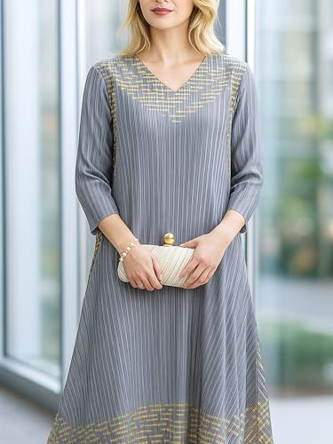 Women's Year-Round Loose 3/4 Sleeve Maxi Dress Wrinkle-Free Elegant Casual Dresses4