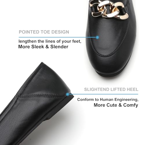 Casual Chain Loafers for Women Work Flats Round Toe Business Backless Ballet Flats Metal Décor Driving Slip on3