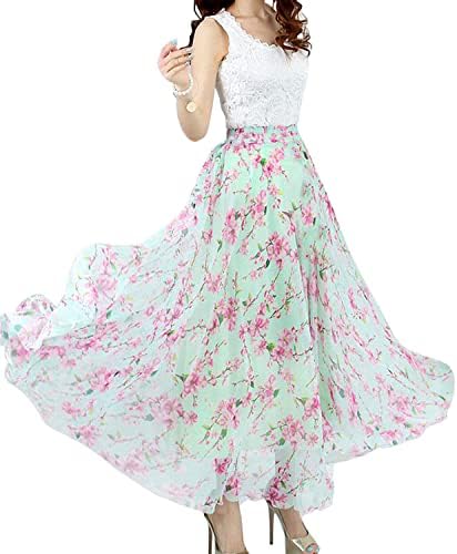 Afibi Women Full/Ankle Length Blending Maxi Chiffon Long Skirt Beach Skirt (Large, Design S)
