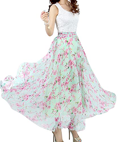 Afibi Women Full/Ankle Length Blending Maxi Chiffon Long Skirt Beach Skirt (Large, Design S) #TOP16