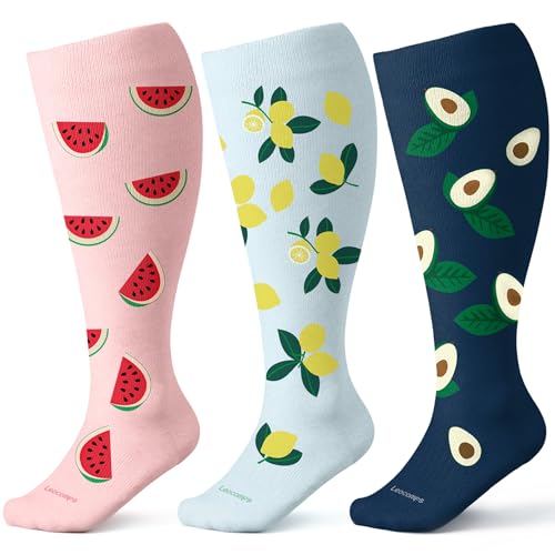 Leocomps Plus Size Compression Socks for Women Men Wide Calf 15-20 mmHg Knee High Extra Large for Nurses Pregnant Travel