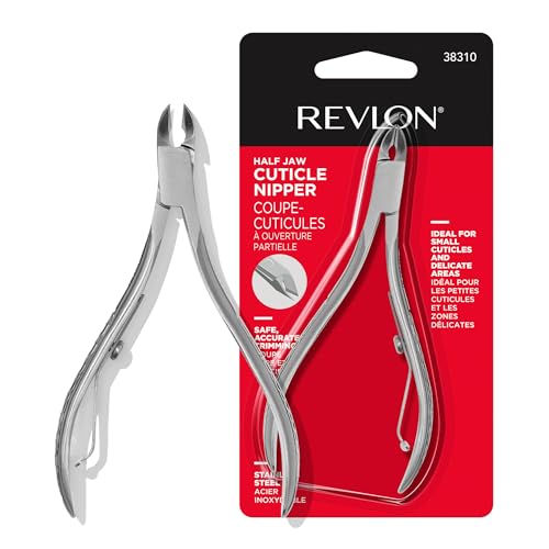 Revlon Half Jaw Cuticle Nipper Manicure Tool for Nail Care Hangnail Clipper For More Precise Trims Non-Slip Grip Stainless Steel 1 Count