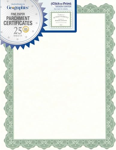 Certificats papier parchemin vert Optima Geographics 39452 élégants