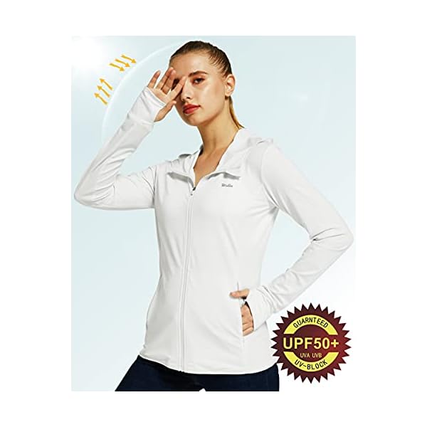 Willit Women's UV Shirts UPF 50+ Long Sleeve Sun Protection Jacket Hooded SPF Shirts with Pockets White M