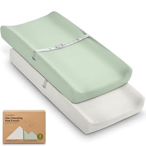 2-Pack Baby Changing Pad Covers for Girl, Boy, Neutral – Soft Viscose Derived from Bamboo Changing Table Pad Cover Sheets, Baby Nursery Diaper Changing Pad Cover, Contour Changing Pad Liner (Sage)