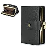 Contacts Womens Kiss Lock Wallet Leather Kiss Clasp Coin Purse Small Card Holder Bifold Rfid Wallet for Women (Black)