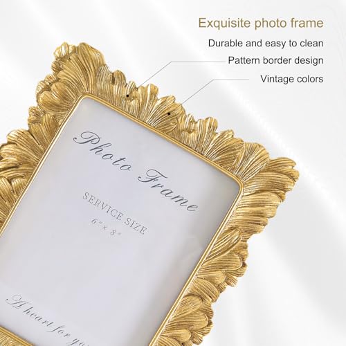 Image of 6x8 Vintage Picture Frames, Picture Frame for Table Top Display and Wall Hanging Home Decor (Gold, 6x8 Inch)