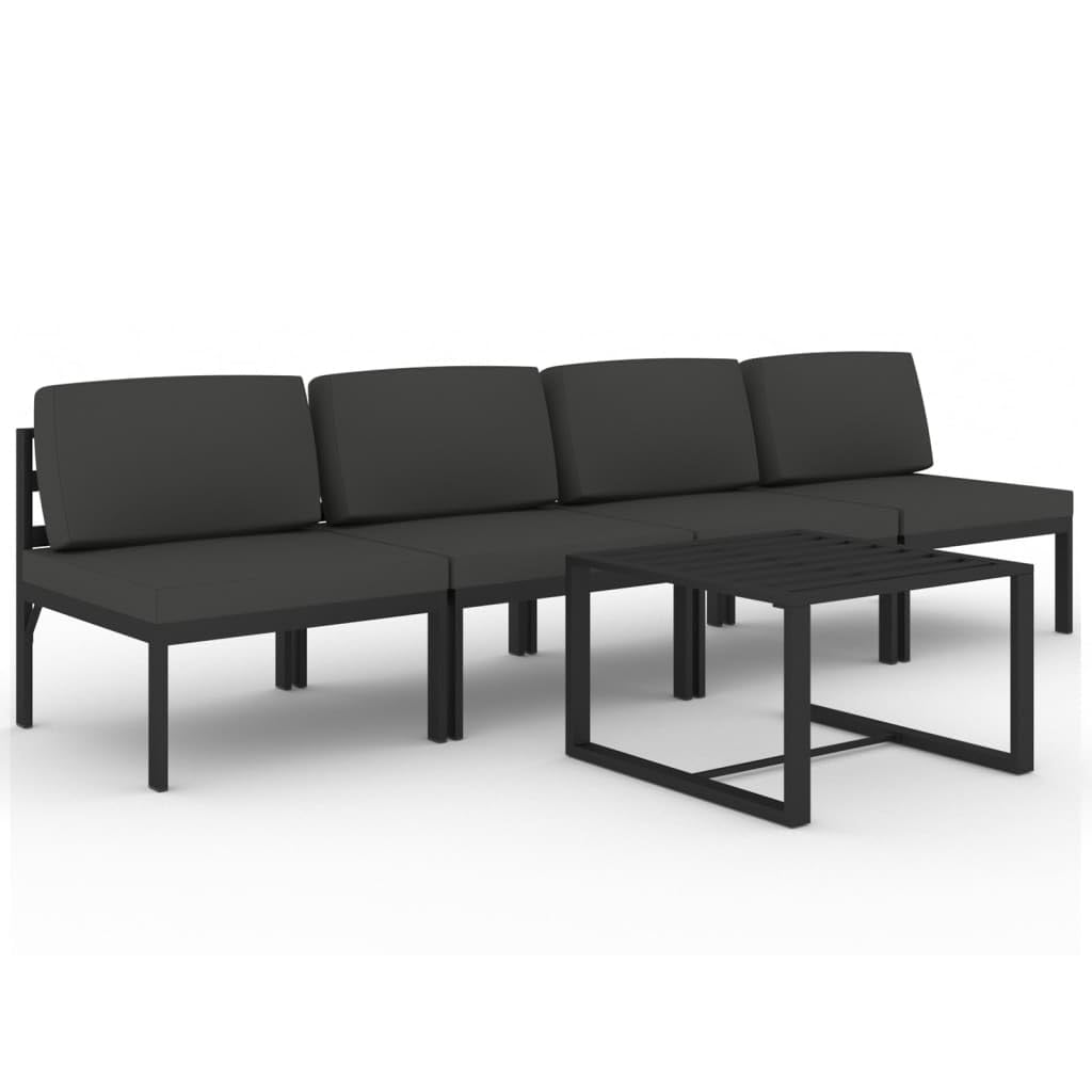 Set di mobili da giardino in alluminio, 5 pezzi, grigio antracite