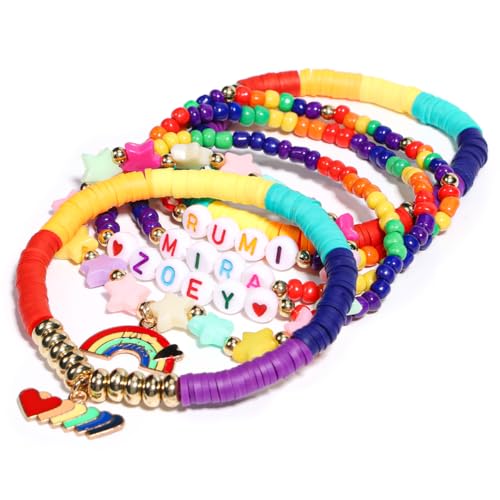 AICase for Kpop Demon Hunters Merch Rumi Zoey Mira Inspired Bracelets 6 Pcs Stackable Stretch Friendship Beaded Bracelets for Huntrix k pop Unique Merchandise Jewelry Gifts for Fans Women Men_2