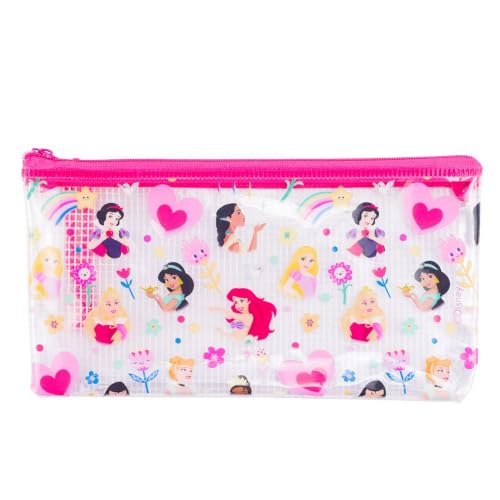 Taimes Necessaire Estojo Transparente Princesas Disney, PVC, 11,5 x 21 cm, Fechamento com Zíper