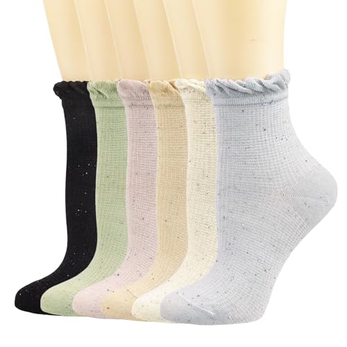 albagu Women's Crew Socks Cotton Casual Socks for Women 5 Pack White Multicolor (5pack) Floral Pattern Size 5-9