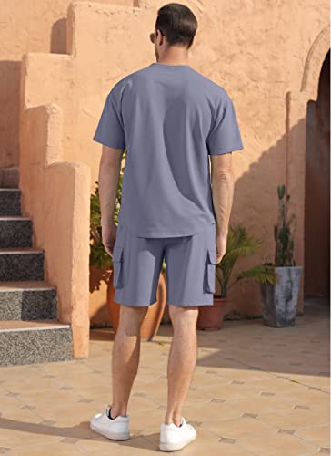 Yawyews Men's 2 Piece Outfits Casual Tracksuit Cargo Shorts Summer Athletic Drop Shoulder Sleeve Sportwear Set #TOP2