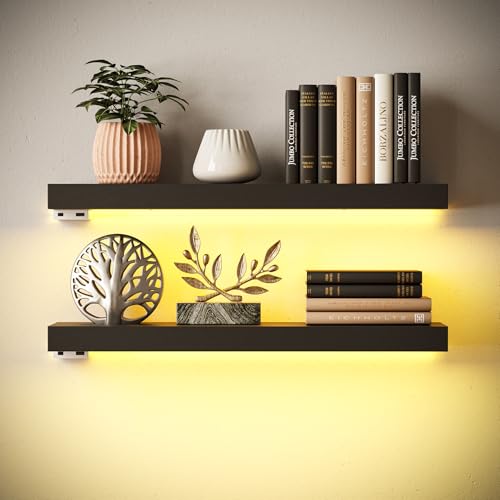 BAMEOS Floating Shelves with LED, 24" W x 6" D