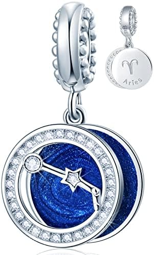 Zodiac Sign Charms for Charm Bracelets - 925 Sterling Silver Necklace Pendants, 12 Constellation/Horoscope Star Dangle - Dangling Birthstone Beads, Birthday Gifts for Women/Men and Girls/Boys.