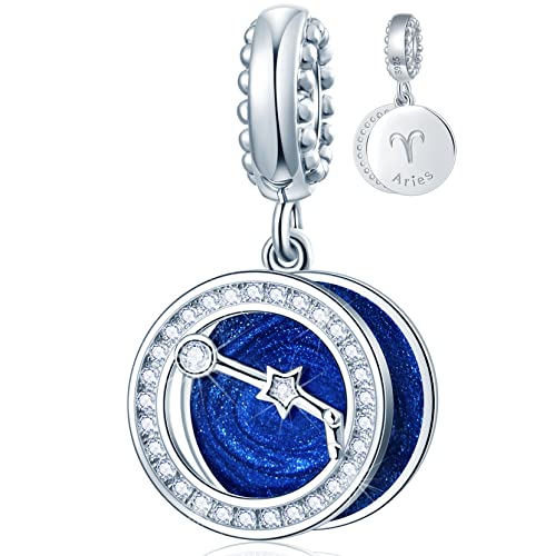 Image of Aries Zodiac Sign Charms for Pandora Charm Bracelets - 925 Sterling Silver Necklace Pendants, 12 Constellation/Horoscope Star Dangle Birthstone Beads, Birthday Gifts Women/Men/Girls/Boys