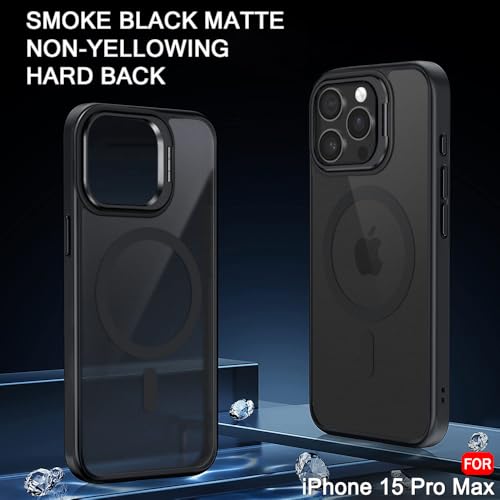 Image of TheGiftKart Hybrid Matte Frosted Back Cover Case for iPhone 15 Pro MAX Compatible with MagSafe | Built-in Stand | Shockproof Hard Case Cover for iPhone 15 Pro MAX (PC & TPU, Translucent Black)