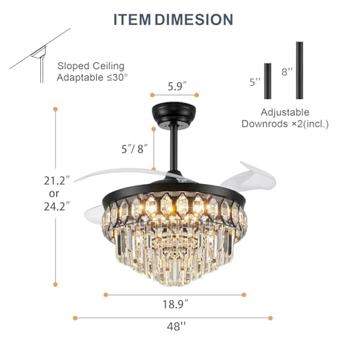Image of FIDGRA 48'' Fandelier Ceiling Fan with Light, Chandelier Fan, Black