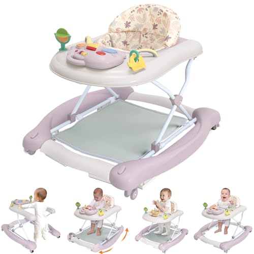 Image of Foldable Baby 5-in-1 Activity Walker - Rocker, Activity Center, Bouncer, Seat Walker, Push Walker - Adjustable Speed Rear Wheels and Height Toys Ages 6-18 Months… (Purple)