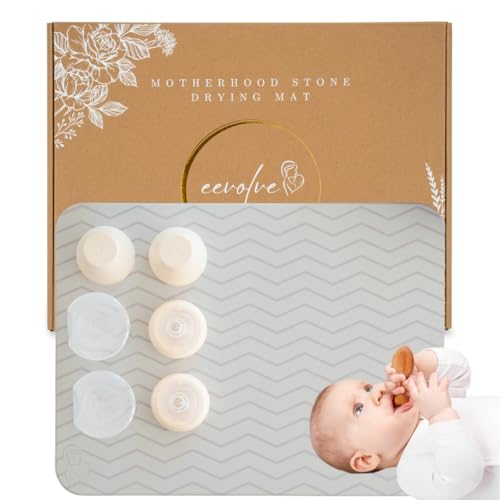 Image of Eevolve Motherhood Stone Drying Mat - Stylish Chevron Design | Versatile Dish Drying Mat & Baby Bottle Drying Rack for Baby Essentials | Space-Saving Solutions for Kitchen Counters | Gray