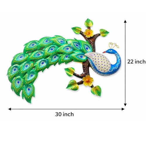 Image of Framing Hub - Metal Big Hand Painted Peacock Wall Art Decor | Decorative Wall Sculpture for Living Room Bedroom Drawing Room Office (Size 30x22 Inch)