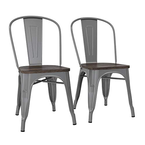 Dhp Fusion Metal Wood Seat, Silver, Set Of 2, Dining Chair #TOP2