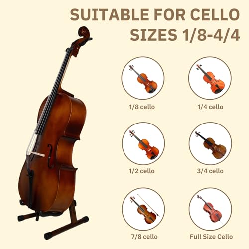 COLOOFO Cello Stand,A-Frame Folding Cello Stand with Bow Holder,Wooden Cello Stand for 1/8-4/4 Cellos,Wooden Floor Stand for Acoustic Guitar,Bass - Thumbnail 2