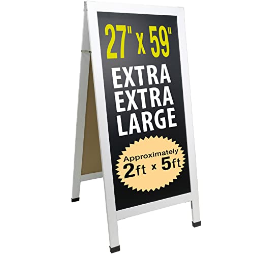 Excello Global Products Extra Large Magnetic Gigantic Sandwich Board Sidewalk Chalkboard Sign: 59"x27" Reinforced, Heavy-Duty, Double Sided, Chalk Board Standing Sign A-Frame (White) by EXCELLO GLOBAL PRODUCTS - Used condition - US$97.52