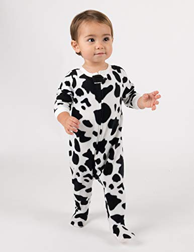 Leveret Boys Girls Kids Footed Fleece Pajama Cow Black 2 Year