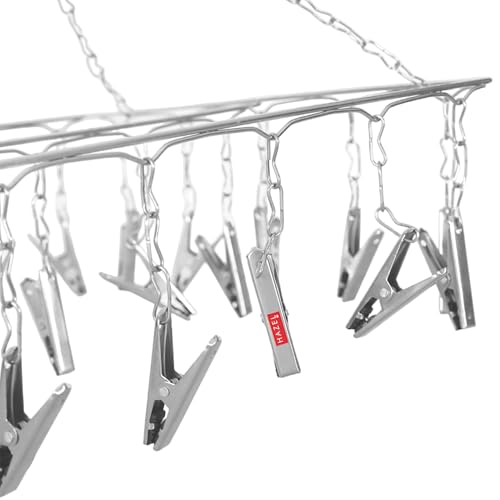 Image of HAZEL Stainless Steel Square Hanger with 25 Clips | Set of 10 | Space Saving Clothes Drying Rack for Socks, Baby Clothes & Undergarments
