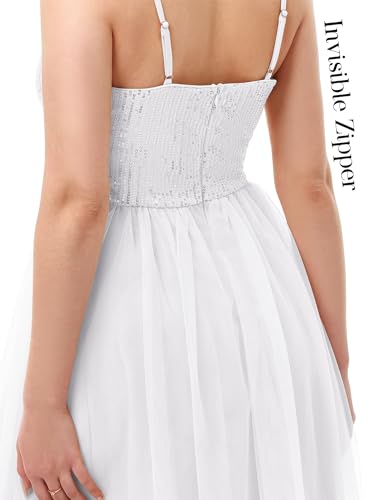 Image of Dressystar 2026 Women's Tiered Sparkly Sequin Glitter Formal Prom Dress Mini Spaghetti Strap Tulle Cocktail Party Dresses