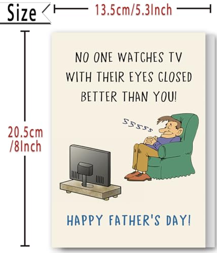 Funny Father's Day Card for Dad Grandpa, Humorous Fathers Day Gift from Daughter Son, Unique Dad Card, Watches TV with Eyes Closed Cards