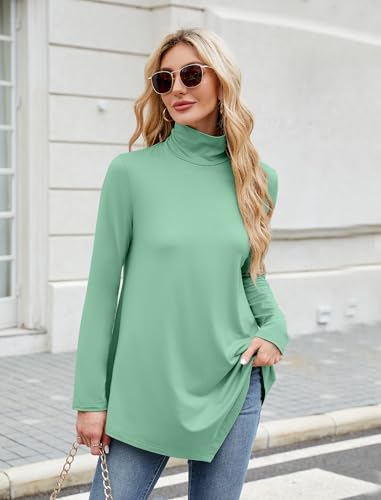 Image of JUSTFASHIONNOW Turtle Neck Shirts for Women Long Sleeve Fall Tunic Tops