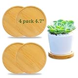 Fenspeed 4pcs Bamboo Plant Saucer Drip Trays Plant Flower Pot Round Plant Trays for Indoors Plant Pl