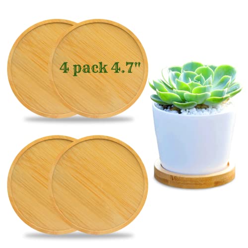Fenspeed 4Pcs Bamboo Plant Saucer Drip Trays Plant Flower Pot Round Plant Trays For Indoors Plant Plate Planter Pallet Succulent Cactus (4.7"/12Cm) #TOP3