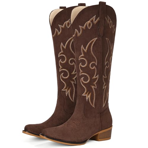 Image of Suede Cowboy Boots for Women Knee High Western Cowgirl Boots