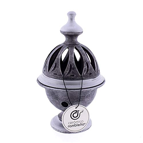 CERÁMICA RAMBLEÑA | Incensario cáliz Pintado Plateado | incensarios religiosos | incensarios de Barro | incensarios Originales | incensario Semana Santa | 10.5x10.5x18 cm
