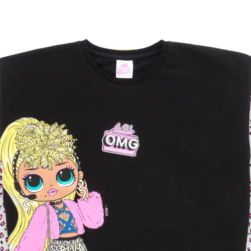 L.O.L. Surprise! Girls Sweatshirt and Jogging Pant Set with LOL OMG Leopard Lady Diva, LOL Surprise Dolls | Kids Outfits Long Sleeve Tops, Jumpers and Tracksuit Bottoms | Girls Clothes | Black - Image 3