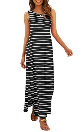 Image of Hount Women's Casual Summer Sleeveless Dress Loose Split Maxi Dresses with Pockets