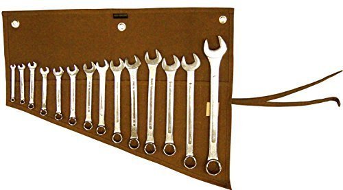 Asian Treasures/Bull Tools 14 Pocket | Hand Crafted | H.W.100% Dyed Cotton | 15 Oz. Duck Canvas | Garage Ready | Metric or SAE | Wrench and Tools Bag Organizer Roll Up Pouch | Dyed Cinnamon Brown |