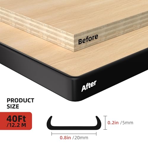 Image of U-Shape Edge Banding, 0.8 inch x 40ft TPE Black Veneer Edging Trim | Self Adhesive Veneer Edging Trim, Flexible Edge Protector, Strip for Countertop Cabinets Table Restoration Shelves