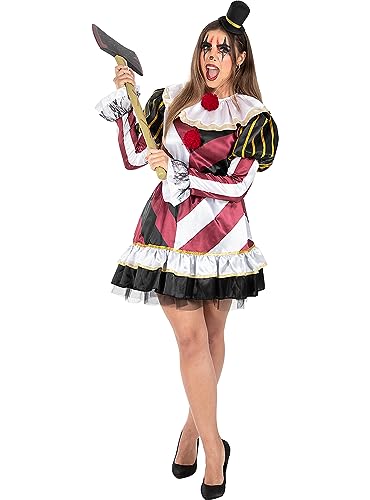 Funidelia | Disfraz de payaso terrorífico sexy Premium para mujer Payaso, Payaso Asesino, Halloween, Terror - Disfraz para adultos accesorios para Fiestas, Carnaval y Halloween - Talla M - Granate