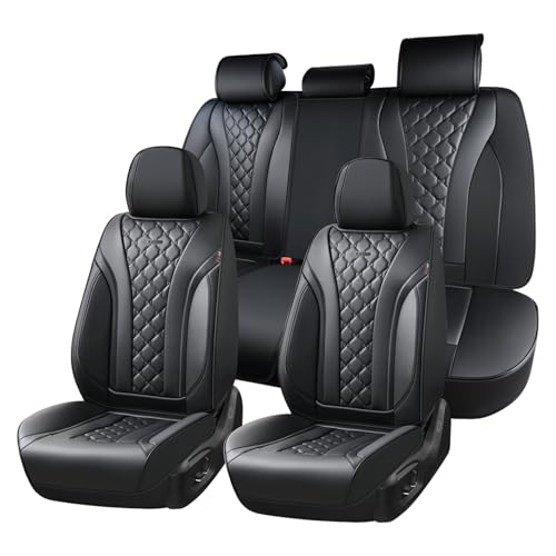 Image of Coverado Leather Seat Covers, Car Seat Covers Full Set, Perforated Diamond Leather Car Seat Cover, Waterproof Car Seat Protector Seat Cushion, Universal 5 Seats Black Seat Cover Fit for Most Cars