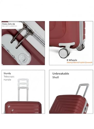 Image of Pro 8 Wheels Set of 2 (Cabin + Medium) Trolley Bags, Hard Case Polypropylene, 360º Wheeling Luggage for Men & Women, Suitcase for Travel, Trolley Bags for Travel (Maroon)