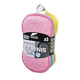 KERKOM Pack 3 Estropajos de Doble Cara para Superficies delicadas – Cara Rugosa desincrustante y Cara Suave Absorbente – Ideal para vajilla cubertería y vitrocerámica