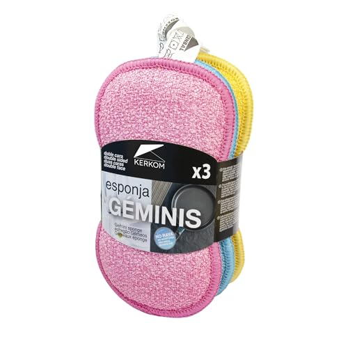Kerkom Pack 3 Estropajos De Doble Cara Para Superficies Delicadas Cara Rugosa Desincrustante Y Cara Suave Absorbente Ideal Para Vajilla Cubertería Y Vitrocerámica